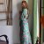 Morgonrock Kimono - Grön blommig bomull