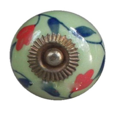 Porslinsknopp ljusgrön mönstrad