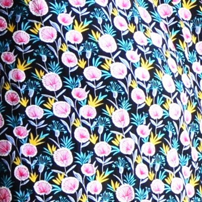 Svart småblommig Kimono Morgonrock - bomull